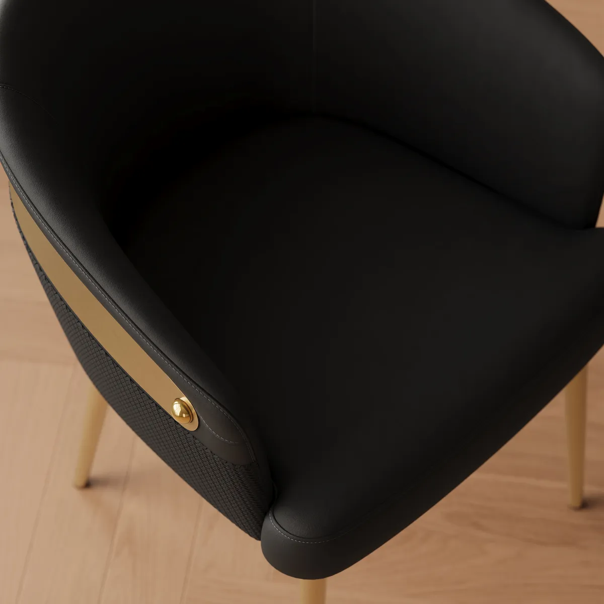 Modern Black PU Leather Dining Chair Curved Back with Gold Legs — image 17