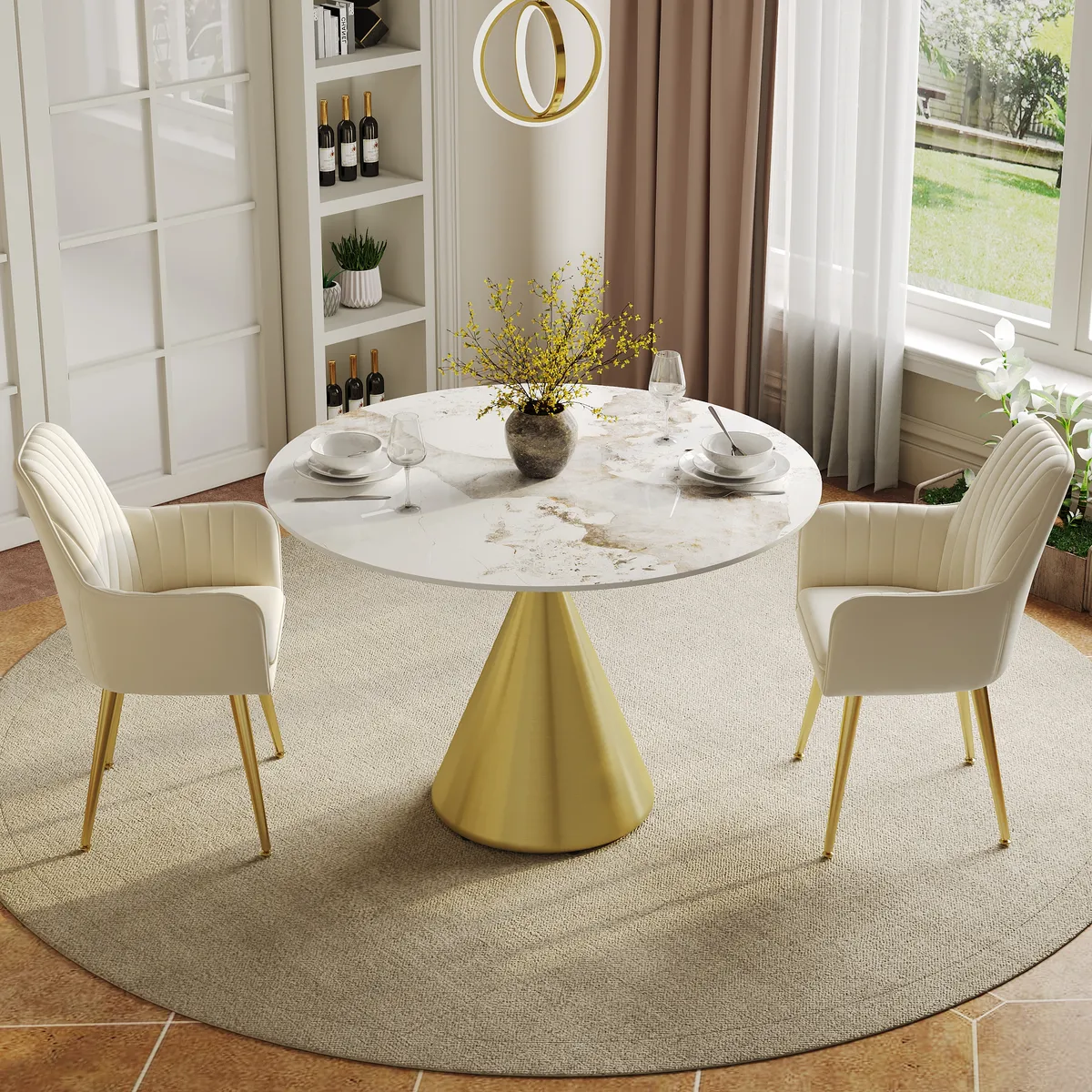 39" Modern Sintered Stone Dining Table Set with 2 Chairs — image 8