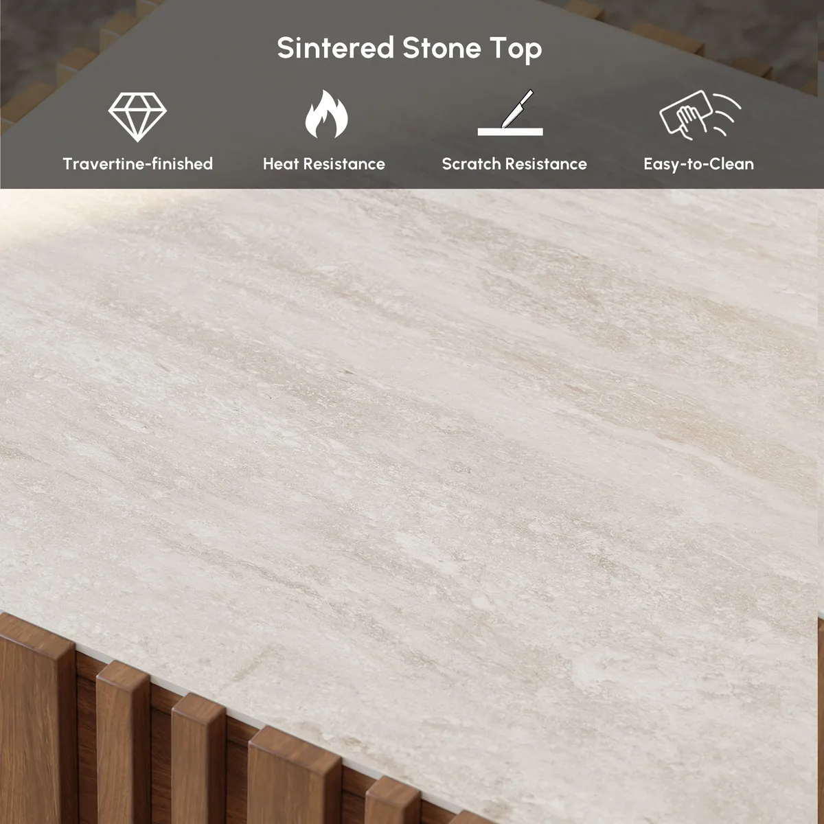 Aura 47" Ash Wood Slatted Coffee Table with Sintered Stone Top — image 19