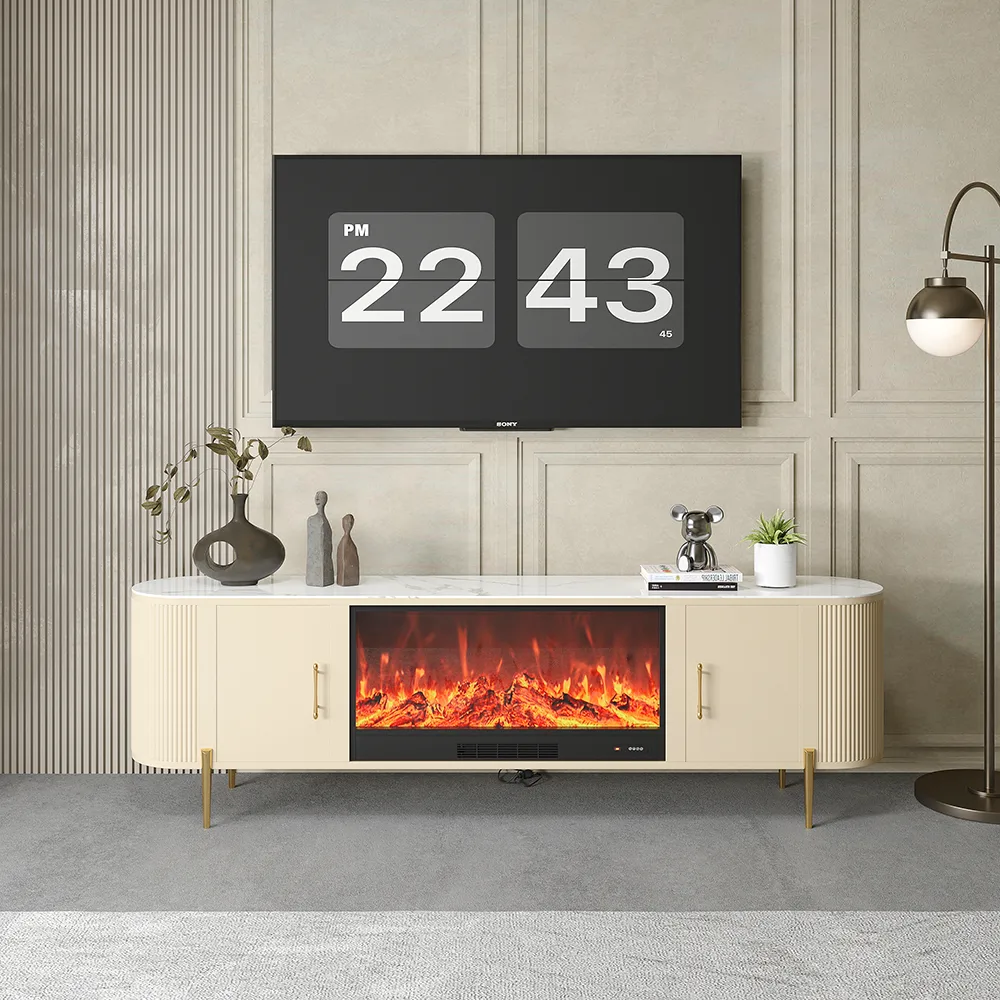 78.7" Sintered Stone Top Electric Fireplace TV Stand with Remote Control and Storage