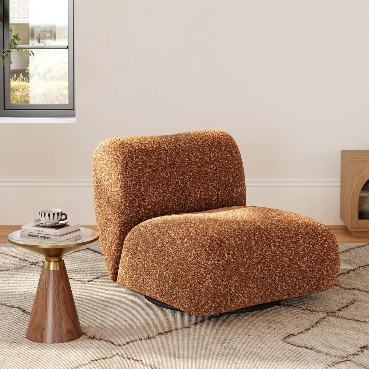 Modern 17" Performance Boucle Swivel Slipper Accent Chair