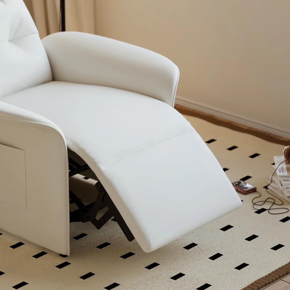 Modern White Leather Power Recliner High Back Sleeper Chair with Side Pocket — image 6