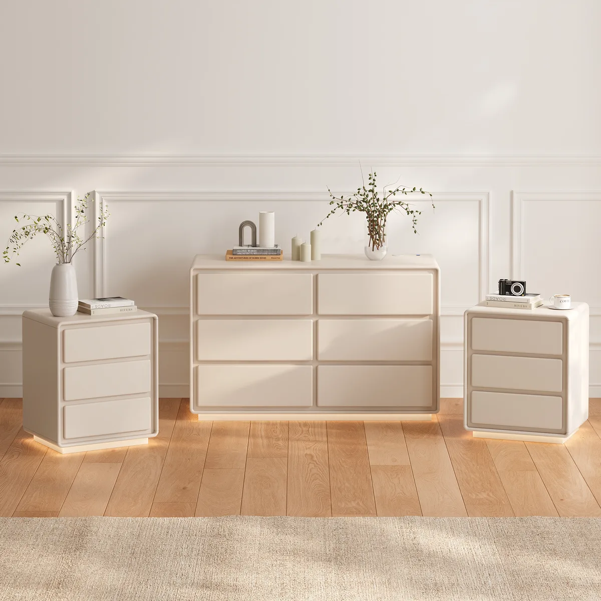 Haloa Modern 47" 6-Drawer Matte Warm White Dresser with Light and Charging Station — image 6