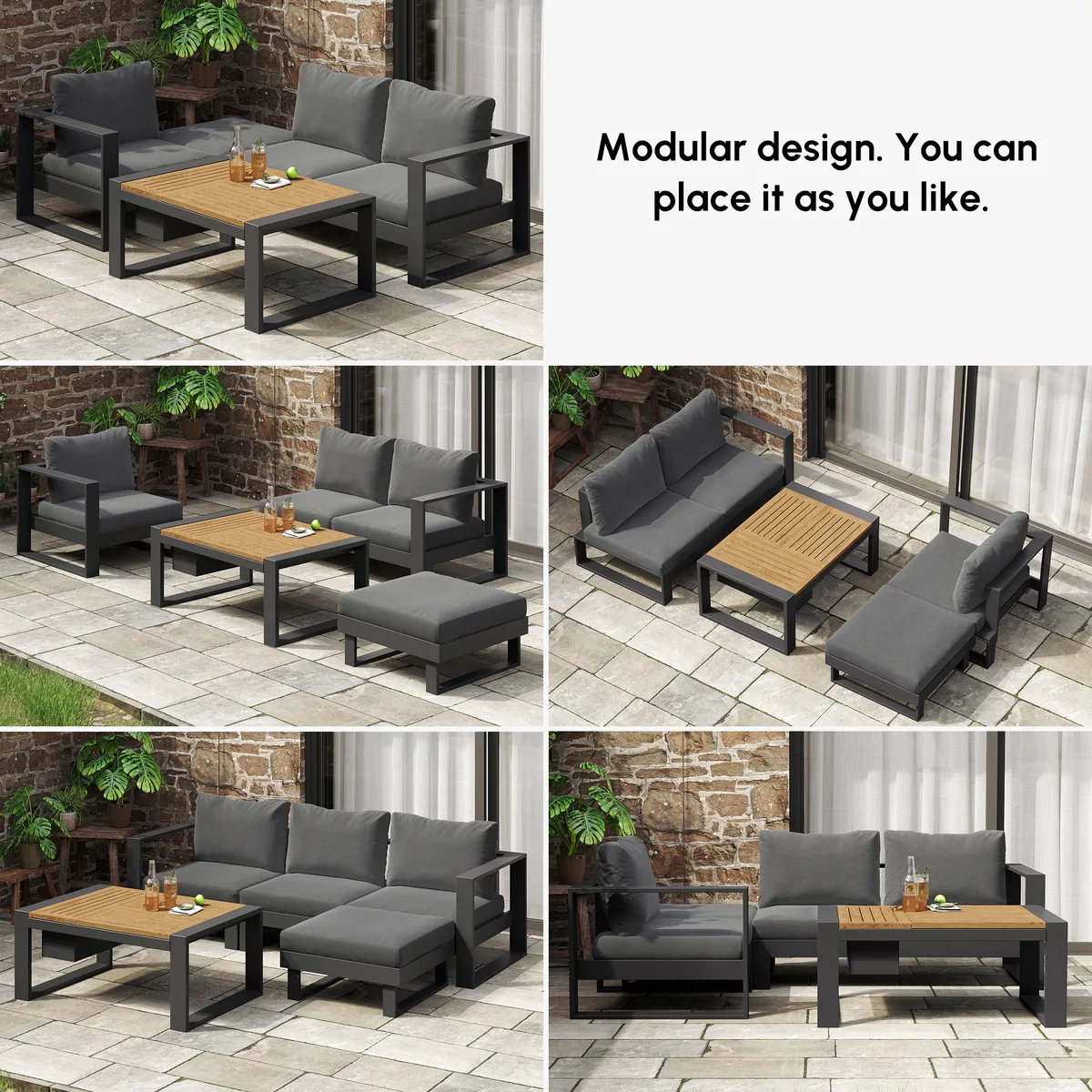 Slatera 4-Piece Modular Outdoor Sofa Set Aluminum & Acacia for 4 Person in Light — image 16
