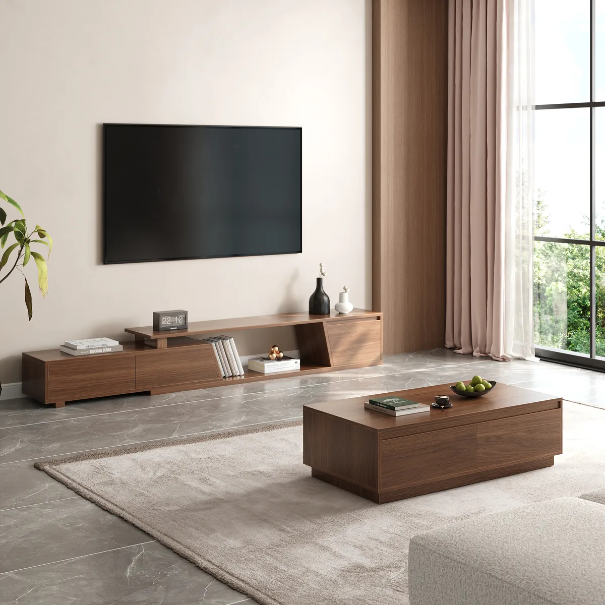 Fero Mid Century Extendable TV Stand & Block Coffee Table Set — image 3