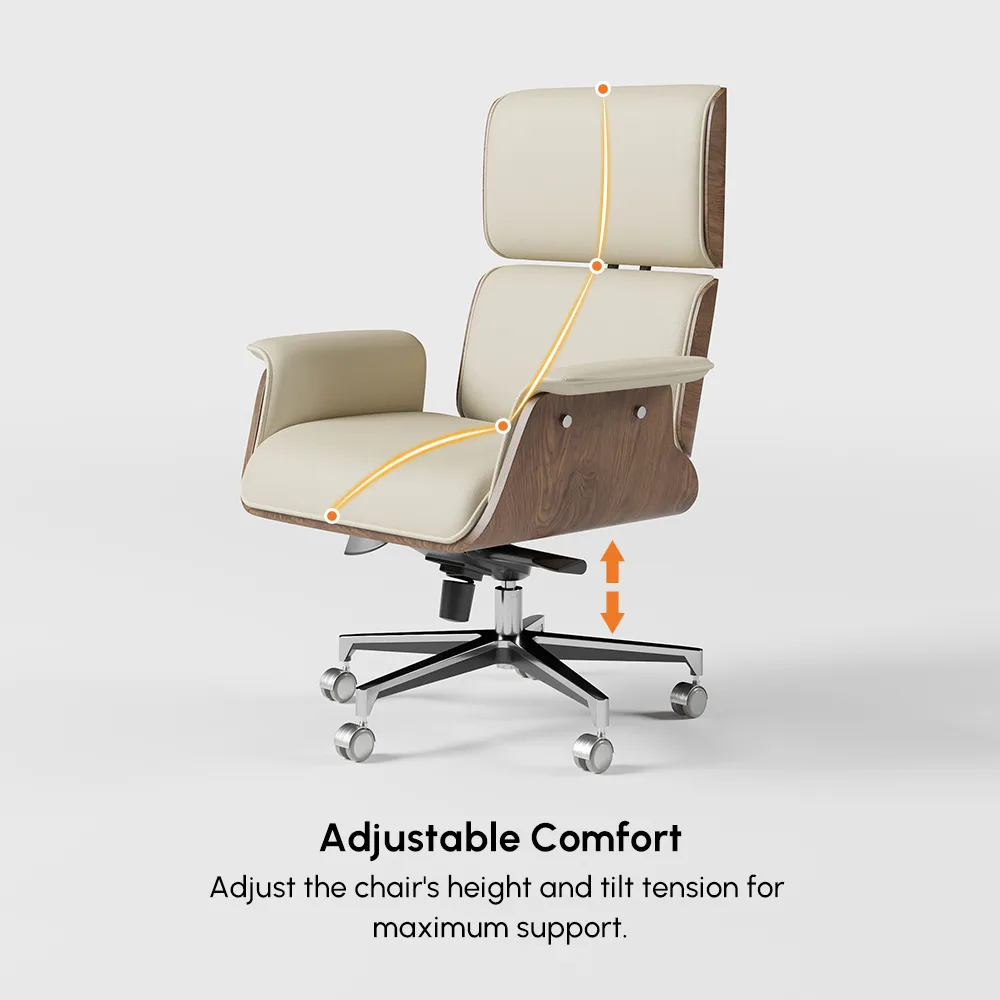Modern Off White Home Office Chair Upholstered Swivel Task Office Chair High Back — image 18