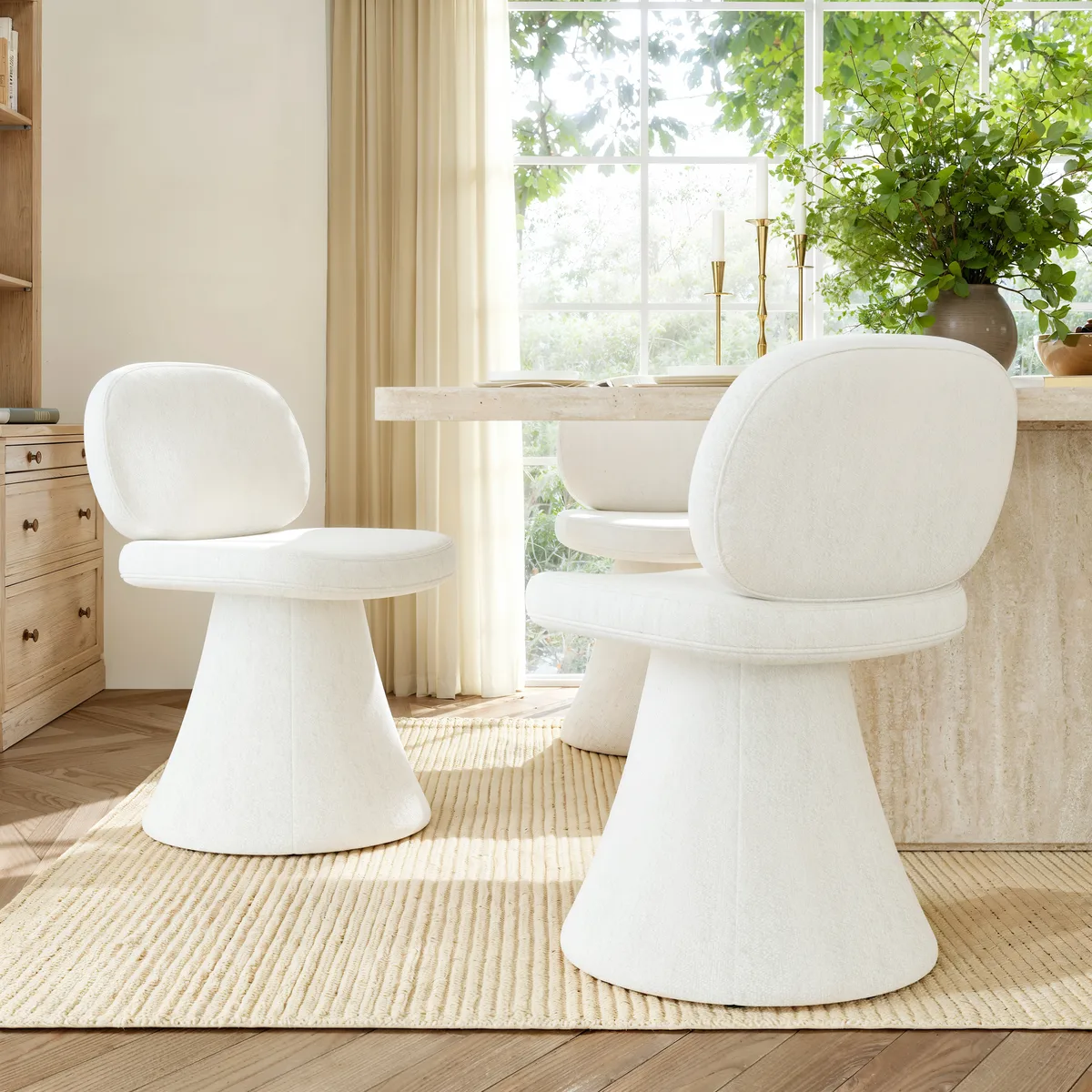 Warm White Performance Chenille Swivel Dining Chair — image 2