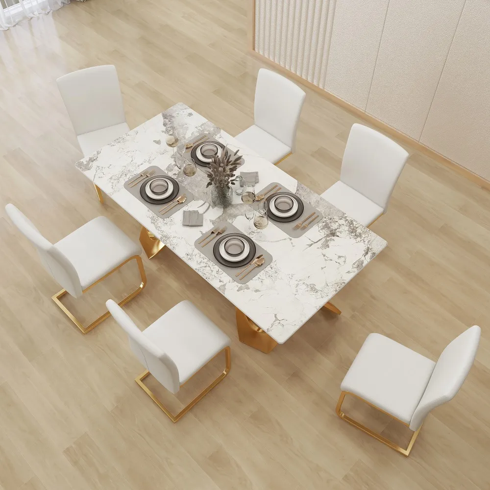 Modern Minimalist Dining Chairs PU Leather Upholstered White Dining Room Chairs