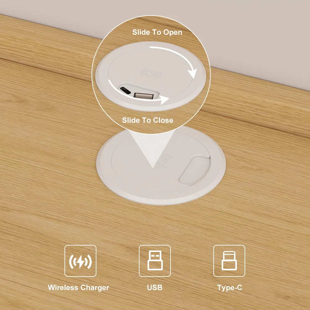 Wooden Floating Nightstand Modern Bedside Table with Charging Station — image 5