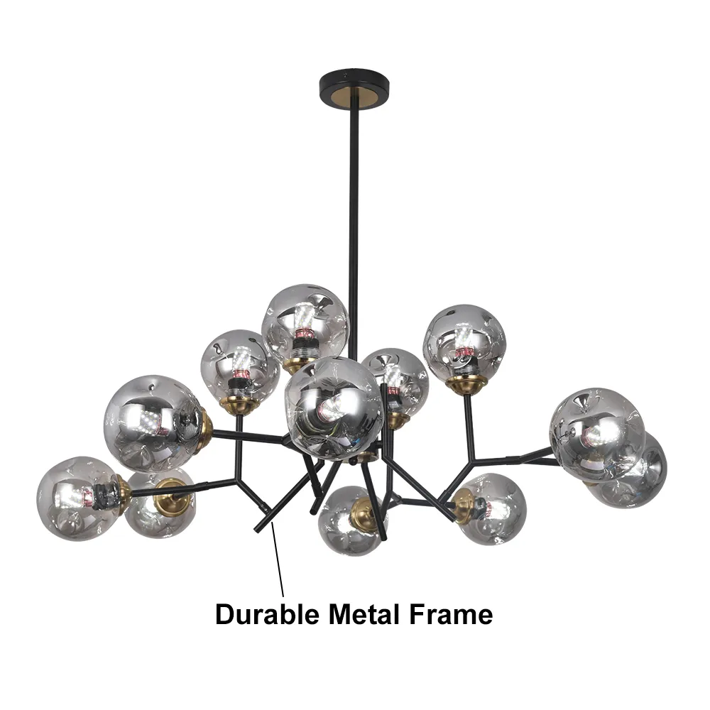 Modern Linear 12-Light Kitchen Island Light Black Chandelier with Globe Glass Shade Pendant Lighting — image 8
