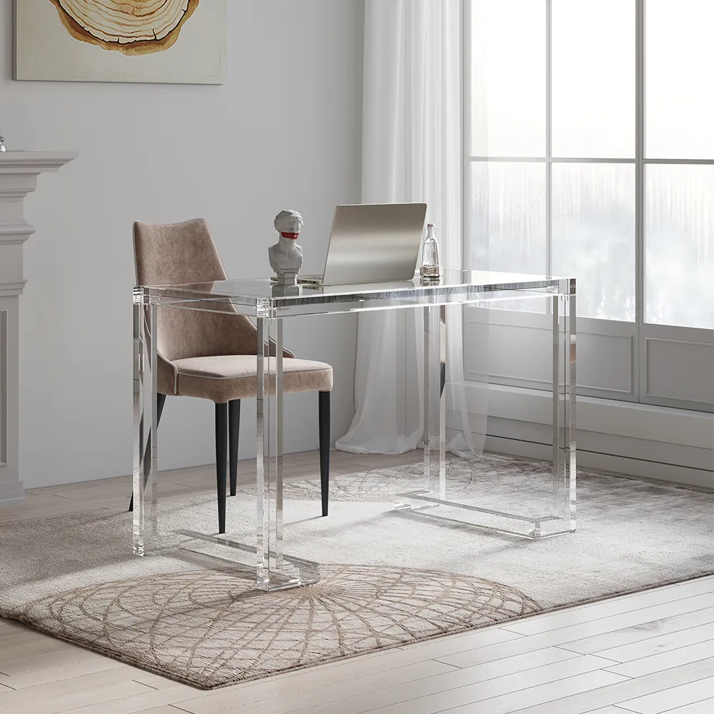 Savea 47.2" Modern Clear Tempered Glass Straight Desk — image 3