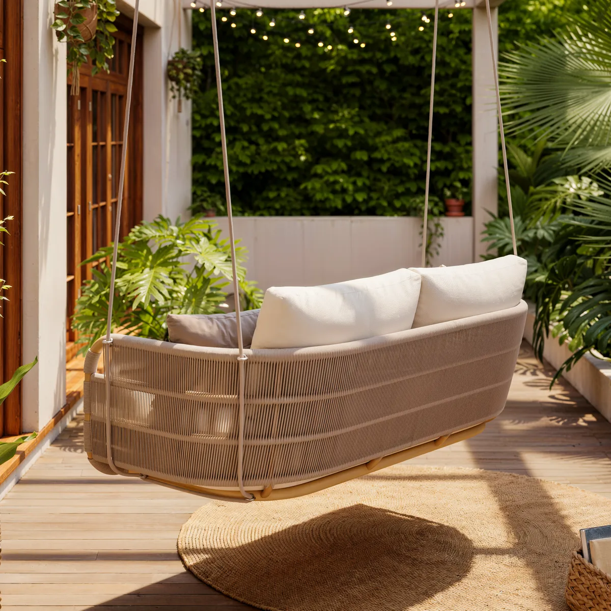Costra 2-Seater Outdoor Aluminum Handwoven Rope Hanging Swing Chair — image 5