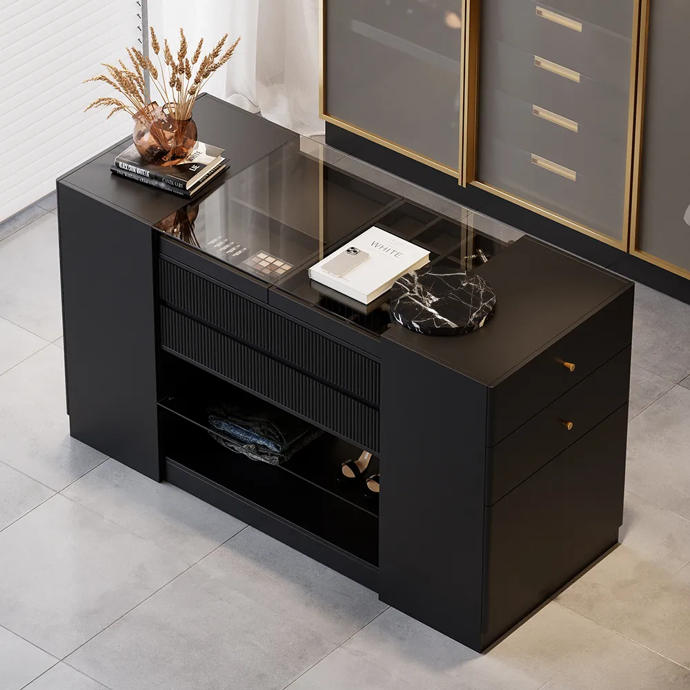 60" Glass Top Walnut Dresser Walk-in Closet Island with Jewelry Storage — image 12