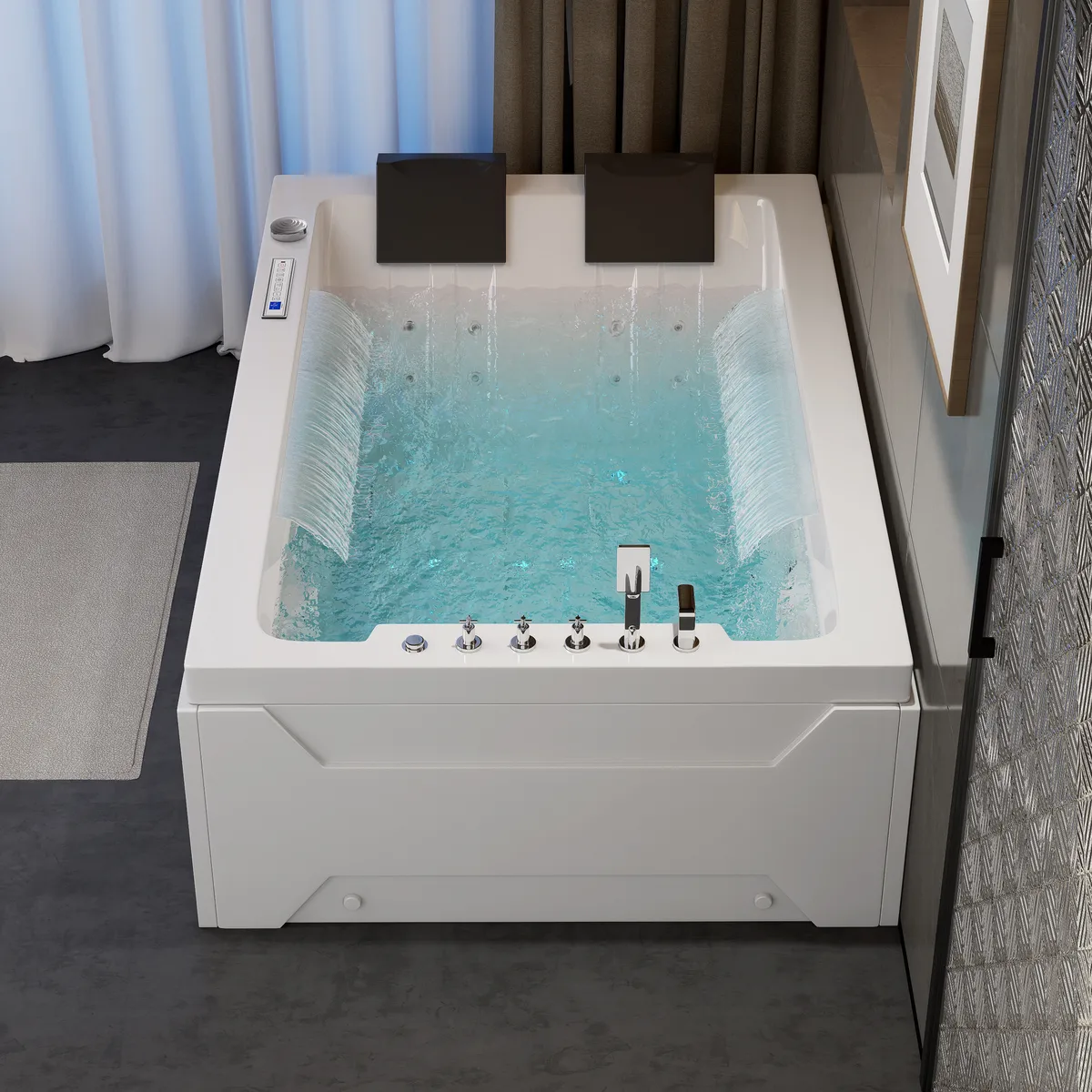 73" Double Whirlpool Bathtub with Thermostat & LED Jetted Massage Hydrotherapy Tub — image 4