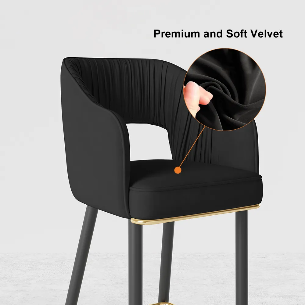 Modern Black Velvet Upholstered Bar Stool with Low Back & Footrest — image 6