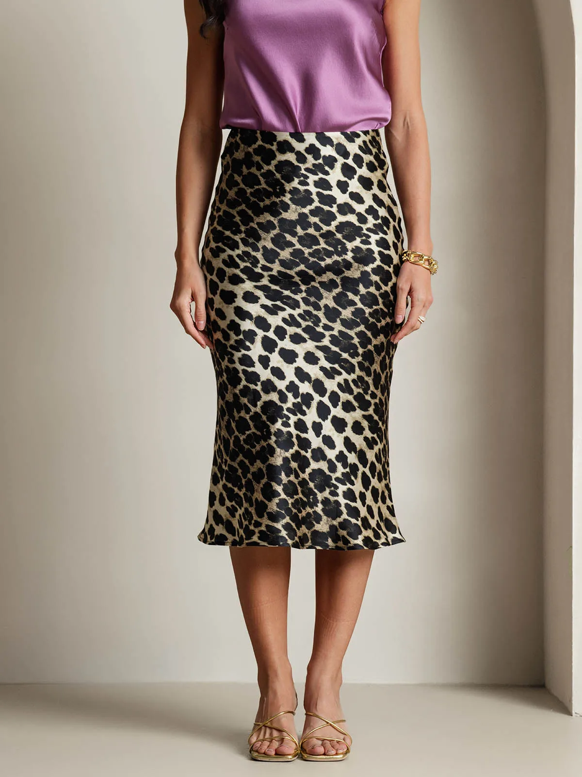 19Momme 100% Mulberry Silk Leopard Print Stretch Straight Long Skirt — image 3