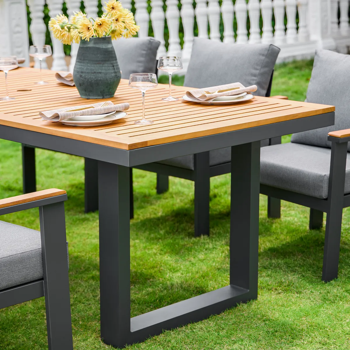 Tevara 6-Person Rectangle Teak & Aluminum Outdoor Patio Dining Table — image 28