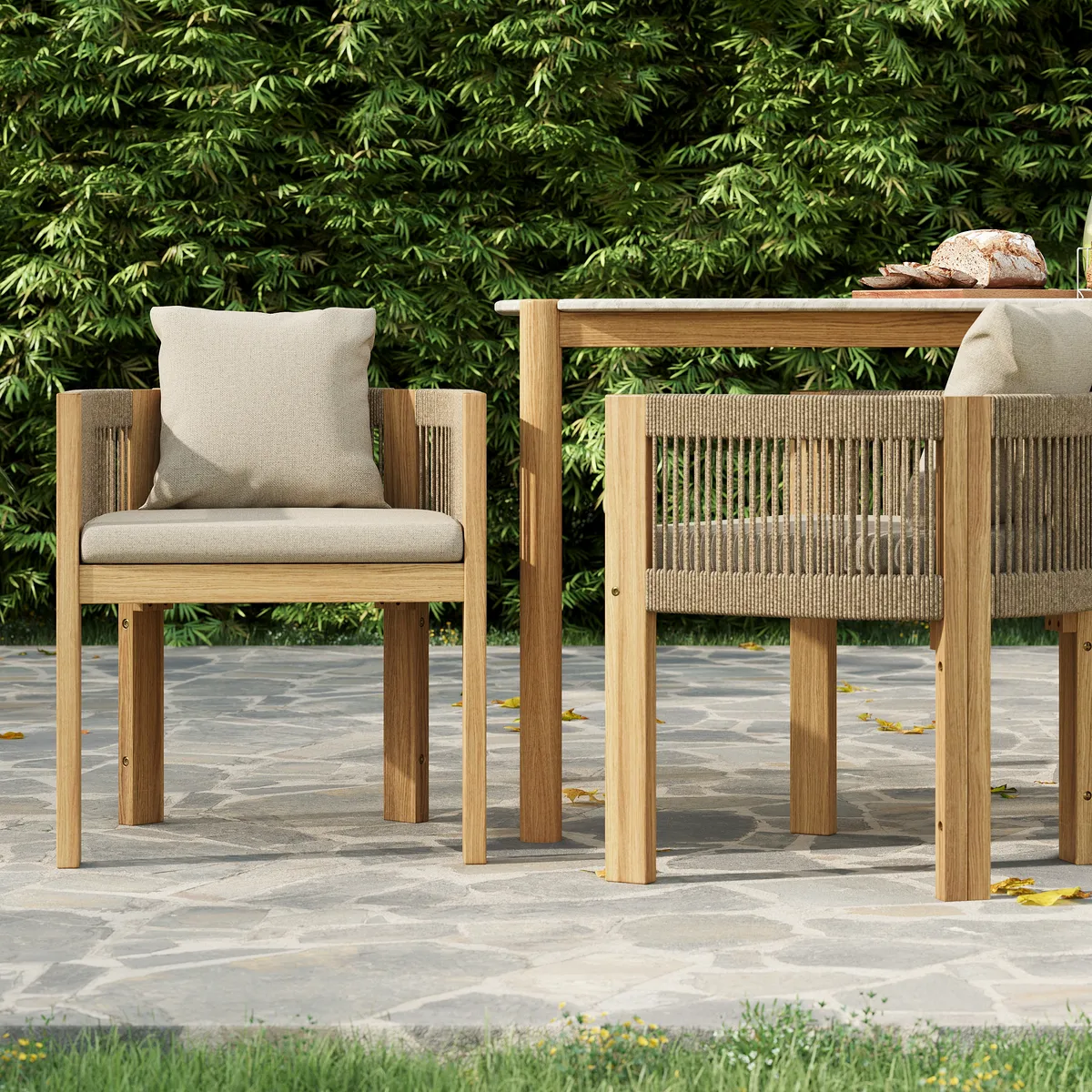 Boheva 7-Piece Outdoor Concrete & Teak Rope Weave Dining Set with 6 Chairs — image 4