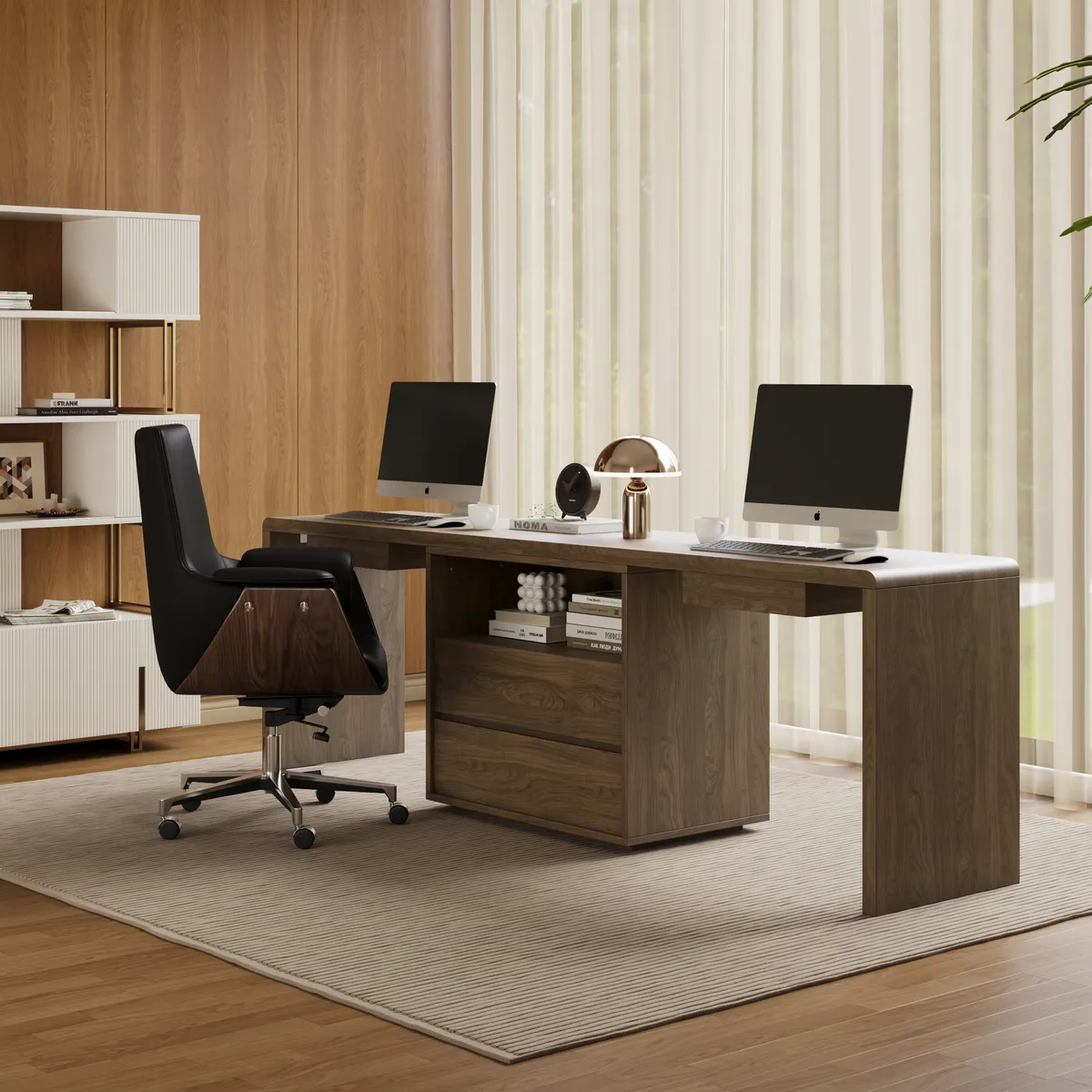 Modern 94" Rectangular Brown Double Desk with Drawers, Seats 2 — image 12