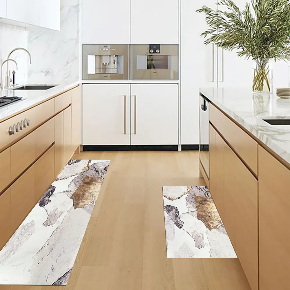 2 Piece Abstract Gold Non-Slip Abstract Kitchen Runner Mat Set Modern Kitchen Rug — image 9