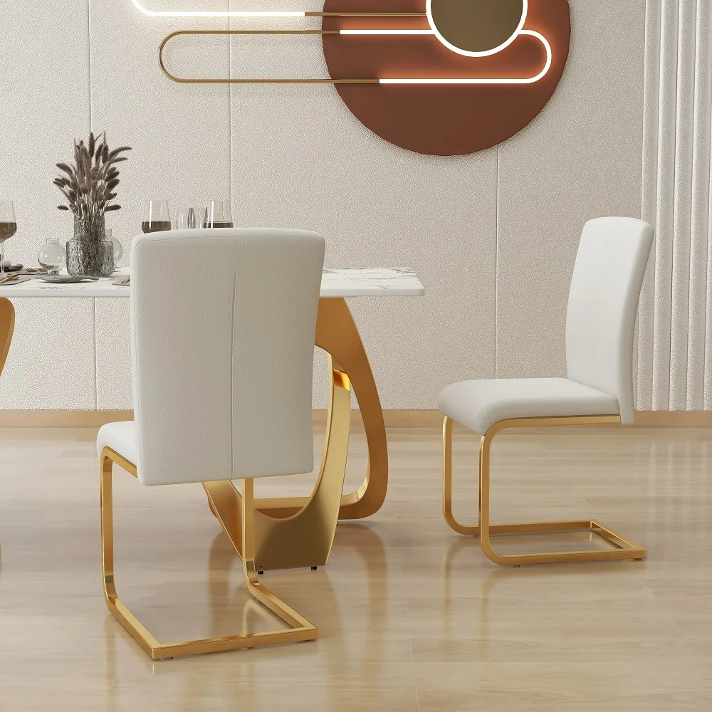Modern Minimalist Dining Chairs PU Leather Upholstered White Dining Room Chairs — image 3