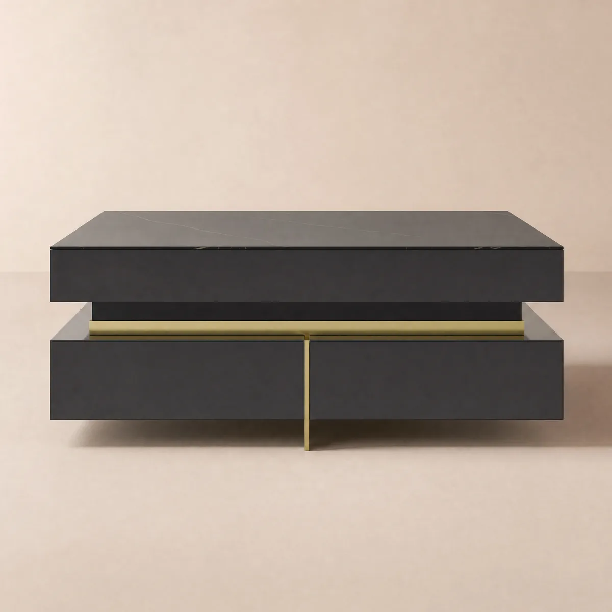Black Modern Square Coffee Table with Drawers — image 11