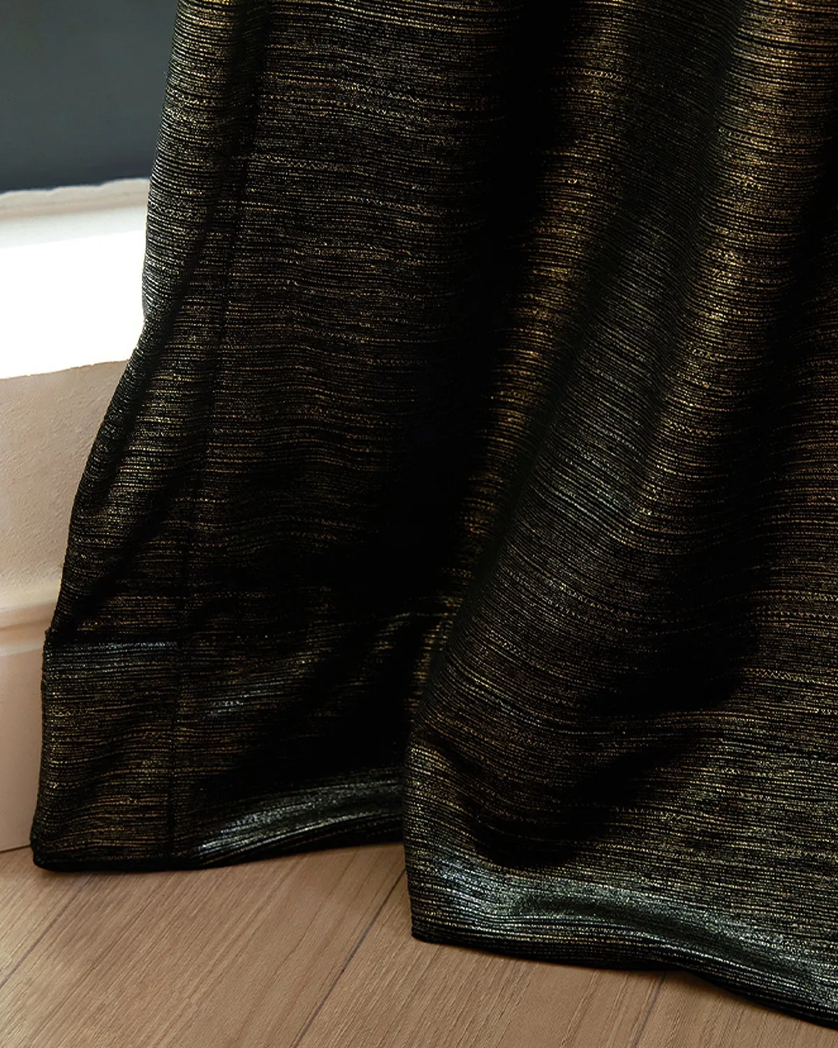 Rome 43 x 118 inch Triple French Pinch Pleat Black Foil Printed Velvet Curtain — image 3