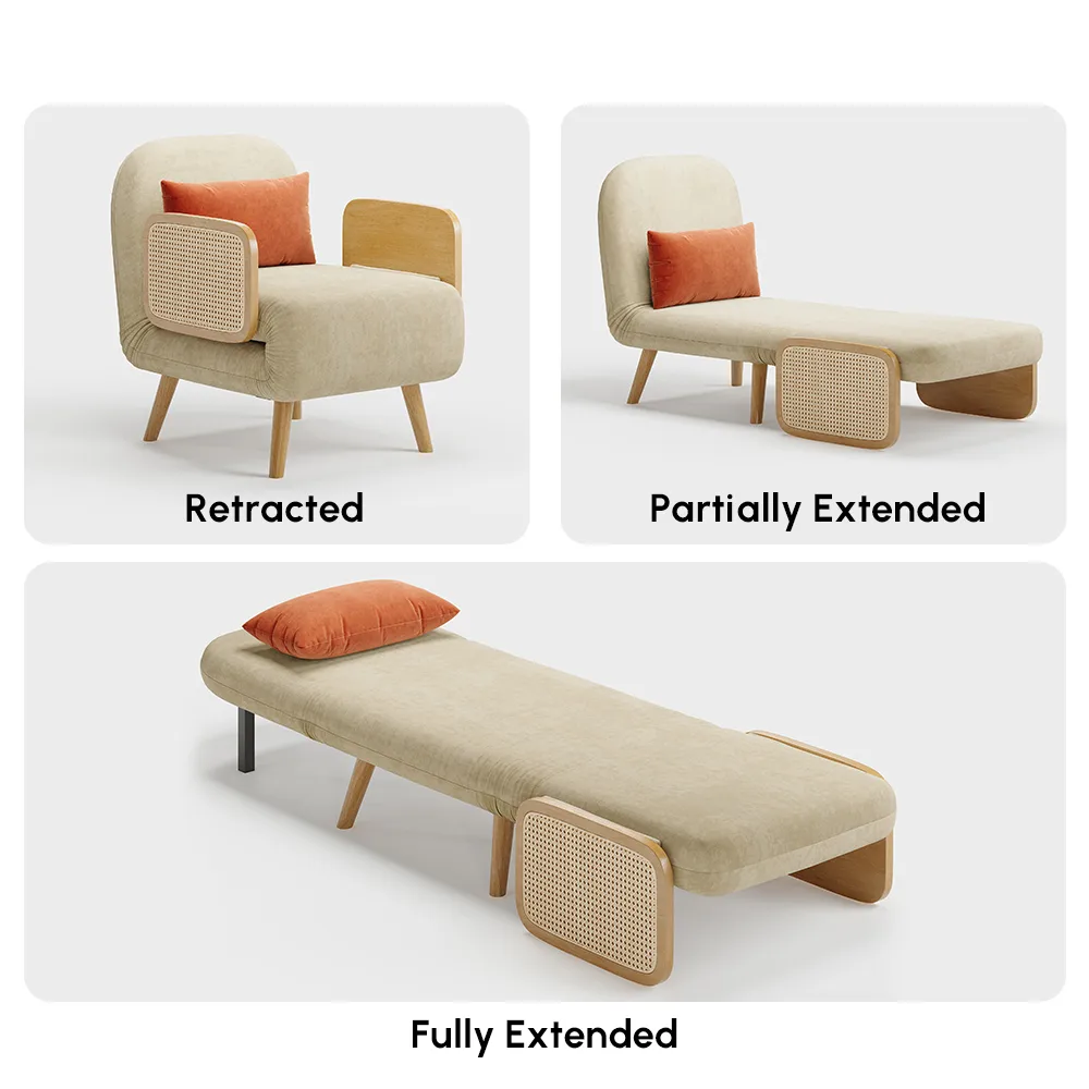 Futon Bed Twin Sleeper Sofa Convertible Chair Bed with Rattan Armrest — image 8