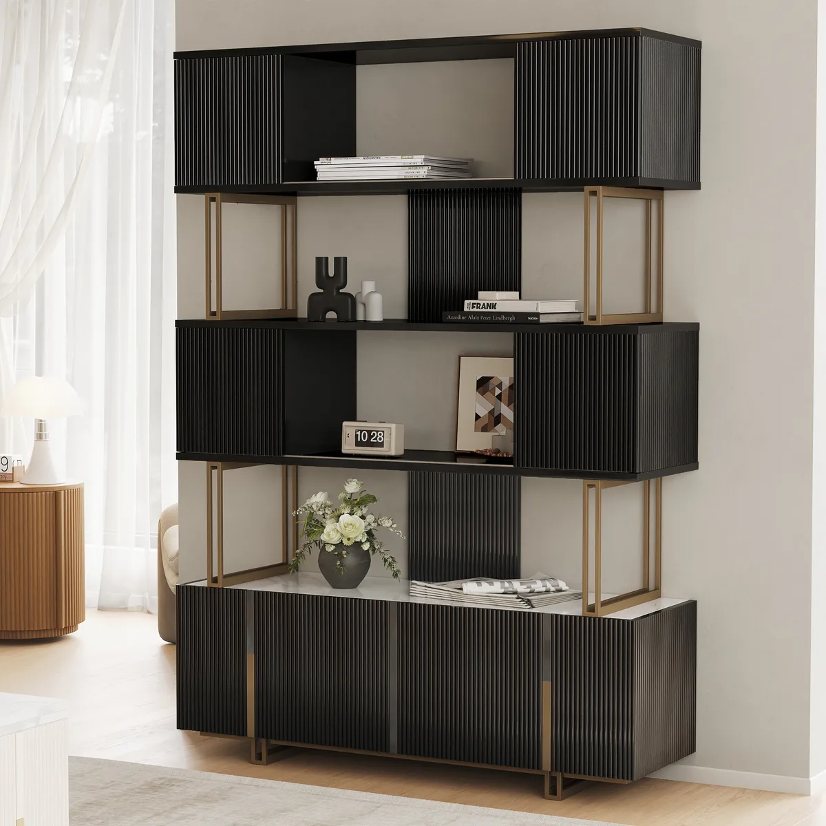 5-Shelf Off-white Bookshelf Etagere Tall Bookcase for Home & Office (72.8" High) — image 7