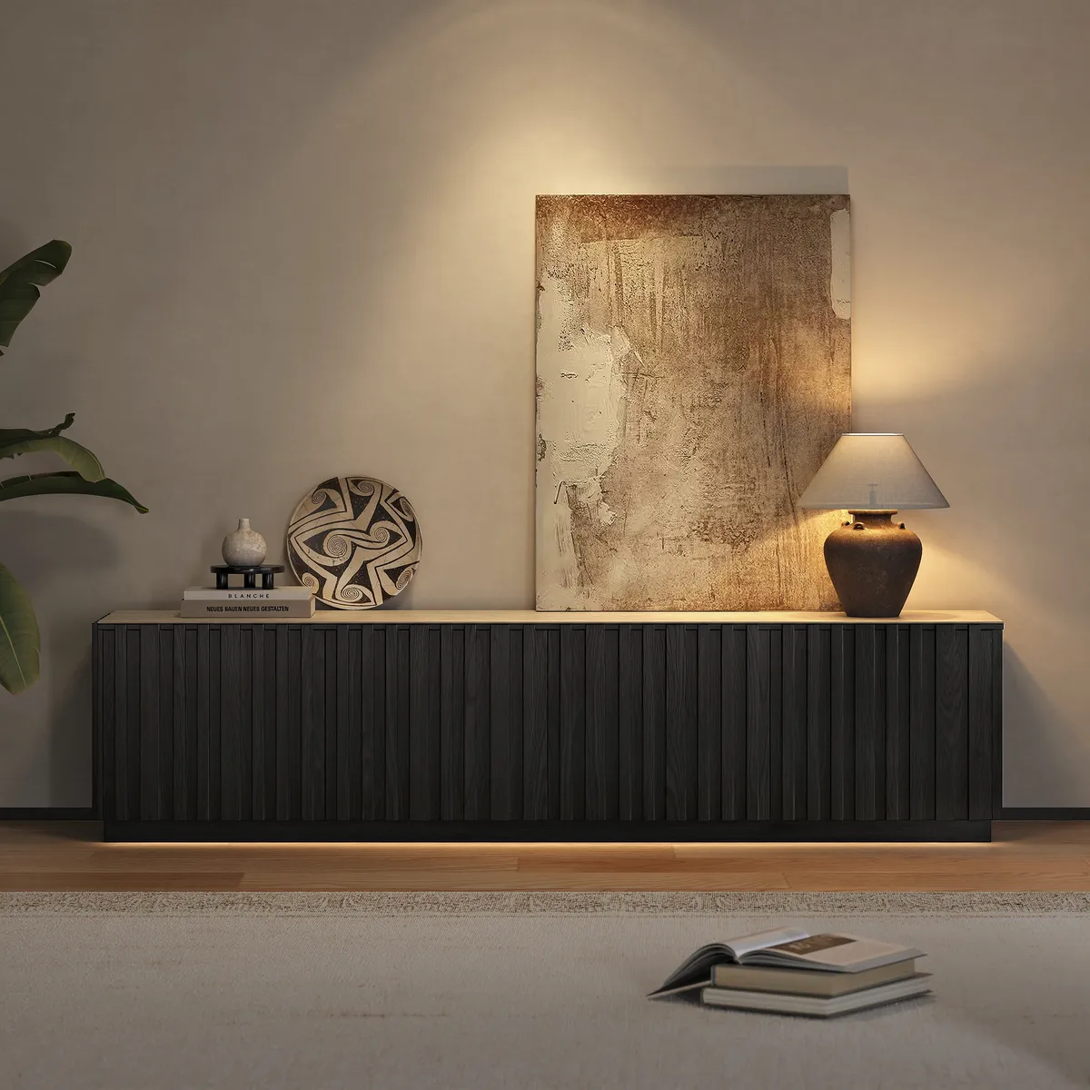 Aura 83" Ash Wood Fluted Smoked Brown TV Stand with Sintered Stone Top — image 13