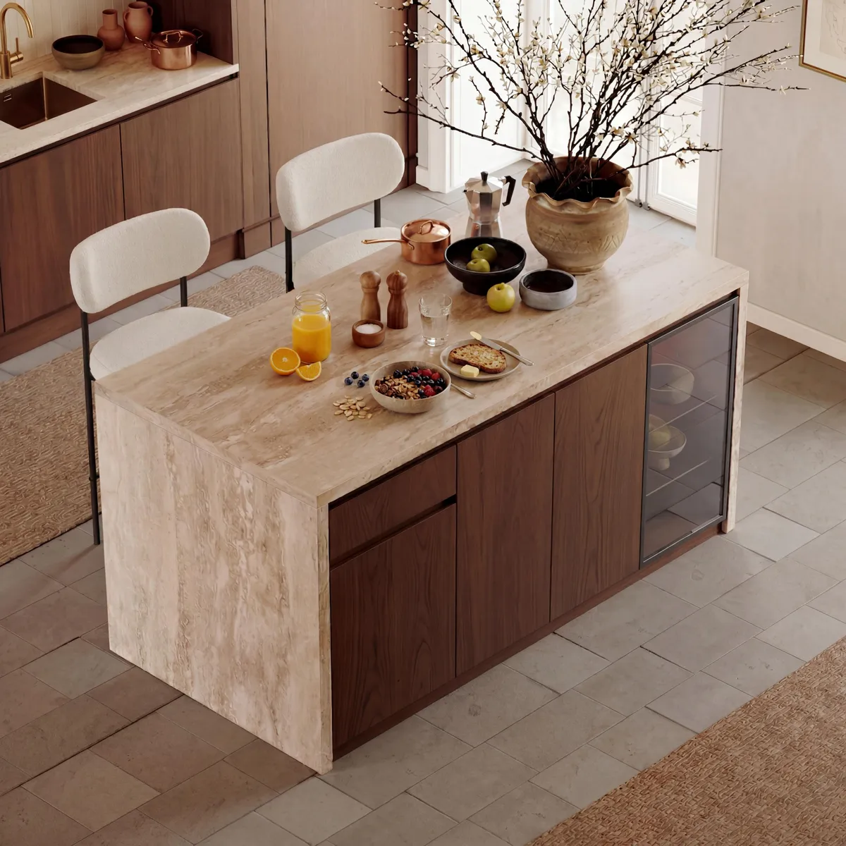 72" Waterfall Wood Kitchen lsland Fluted Panel Design with & Storage & LED Light — image 6