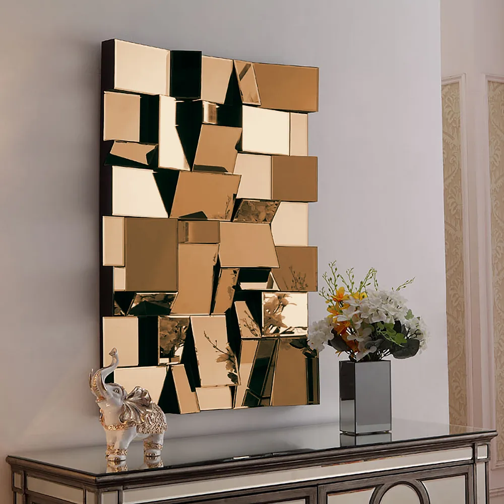 39" Brown Glass Wall Mirror Geometric Decorative Mirror Vertical & Horizontal Mounting — image 9