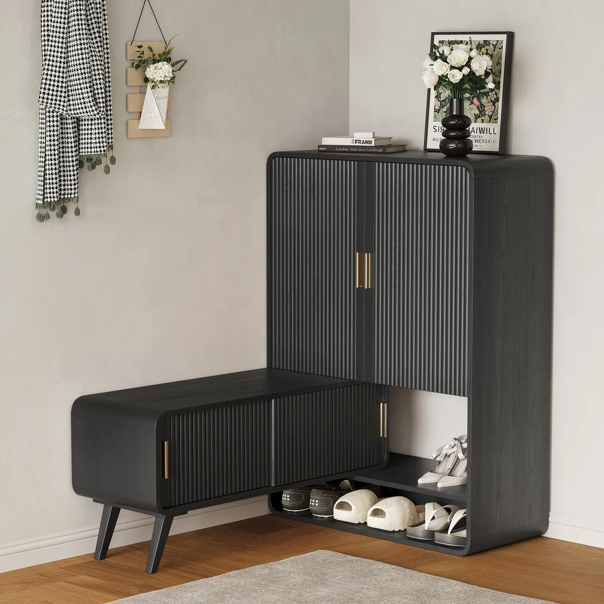 37" Warm White Shoe Storage Fluted Entryway Cabinet,Left Hand — image 19