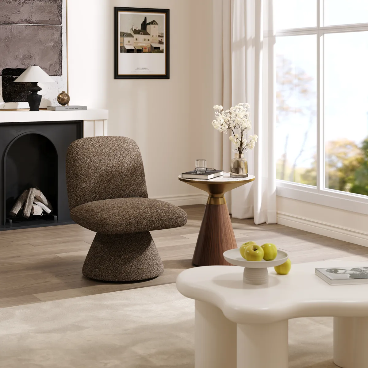 18" Modern Orange Boucle Swivel Accent Chair Sculptural L-Shaped Slipper Lounge Chair — image 25
