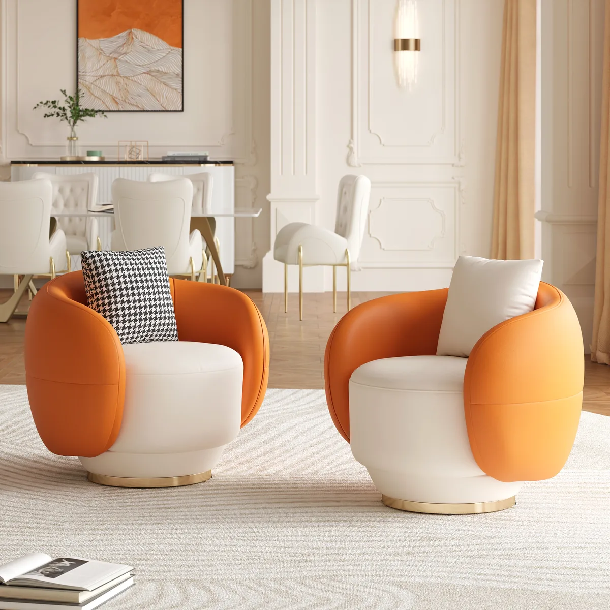 Suncurve Faux Leather 3-Seat Sofa Set with Swivel Accent Chairs — image 7