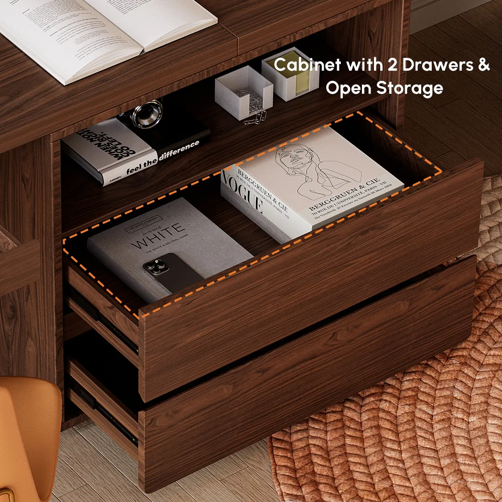 Modern 94" Rectangular Brown Double Desk with Drawers, Seats 2 — image 11