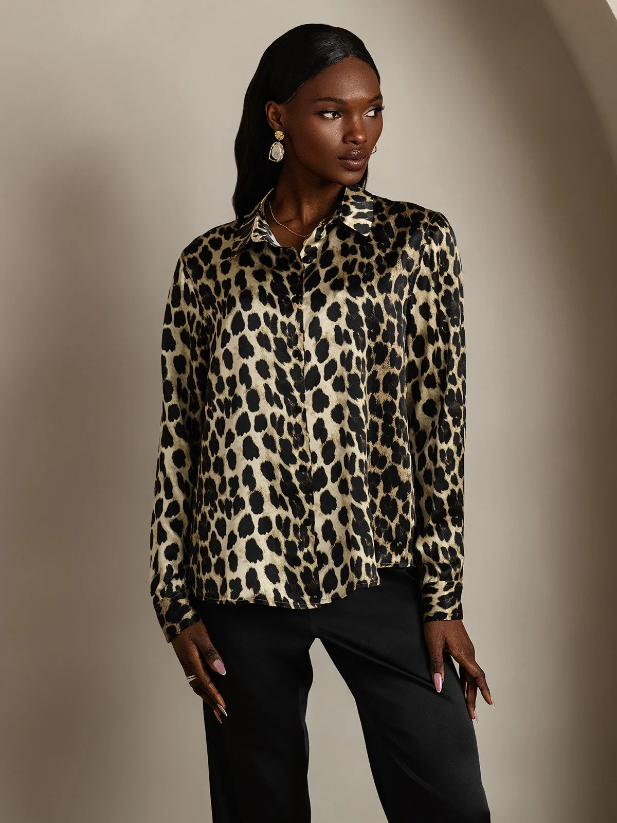 19Momme Silk Leopard Print Long Sleeve Lapel Collar Women's Shirt — image 3