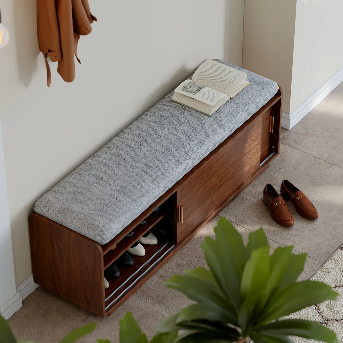 2 Doors Shoe Storage Entryway Bench — image 11