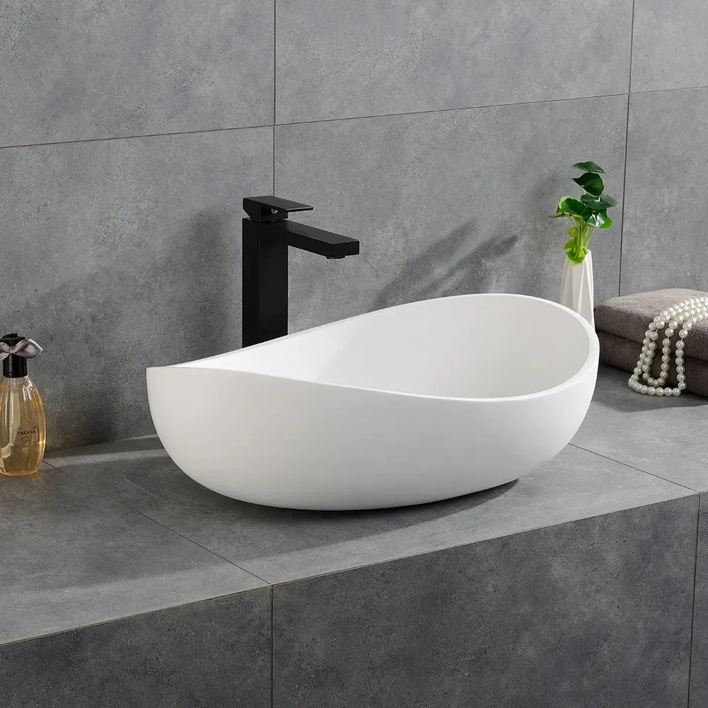 Bathroom Stone Resin Oval Vessel Sink Modern Art Sink — image 5