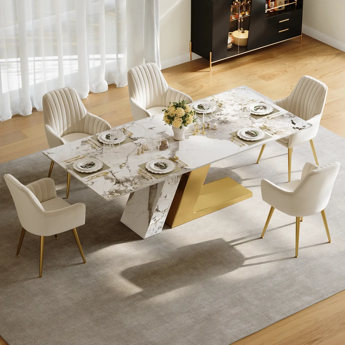 78.7-94.5" Modern Extendable Sintered Stone Dining Table Seats 6-10 People — image 26