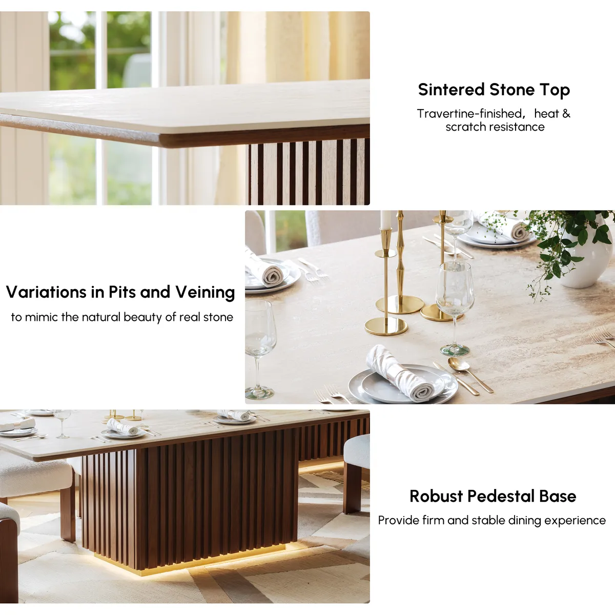 Dining Set 84" Rectangular Faux Travertine Sintered Stone Dining Table with 6 Chairs — image 6