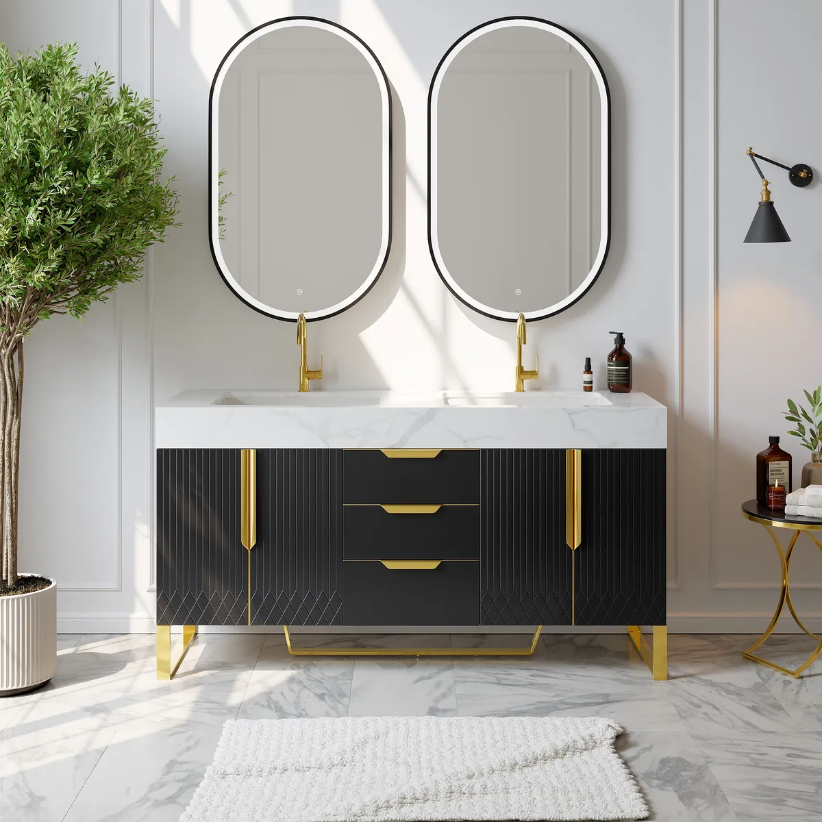 Aro Bathroom Vanity Set 47.2" Freestanding Bathroom Vanity Black with Double Sinks — image 21