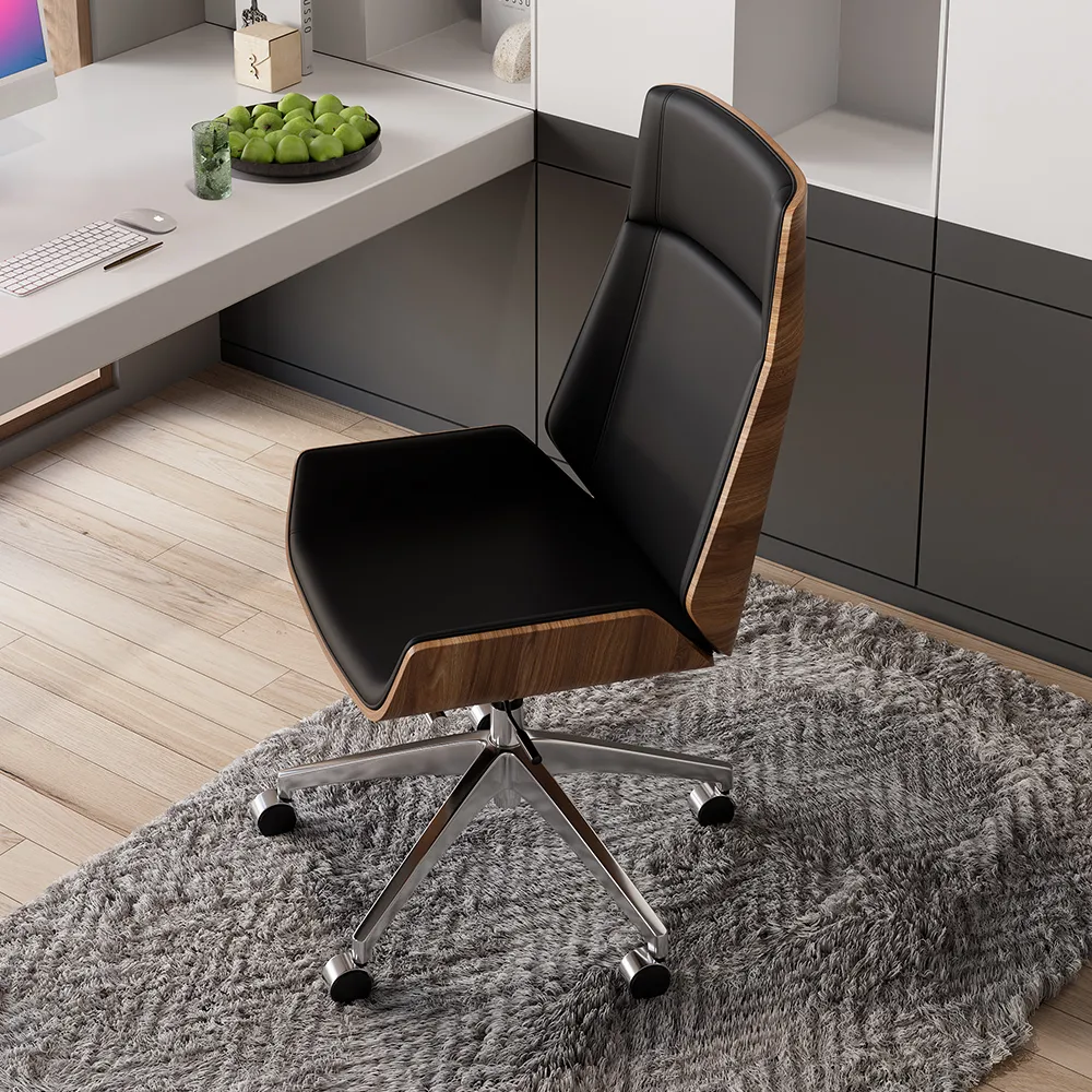L-shaped Modern Executive Desk & Reclining Leather Office Desk Chair High Back — image 7
