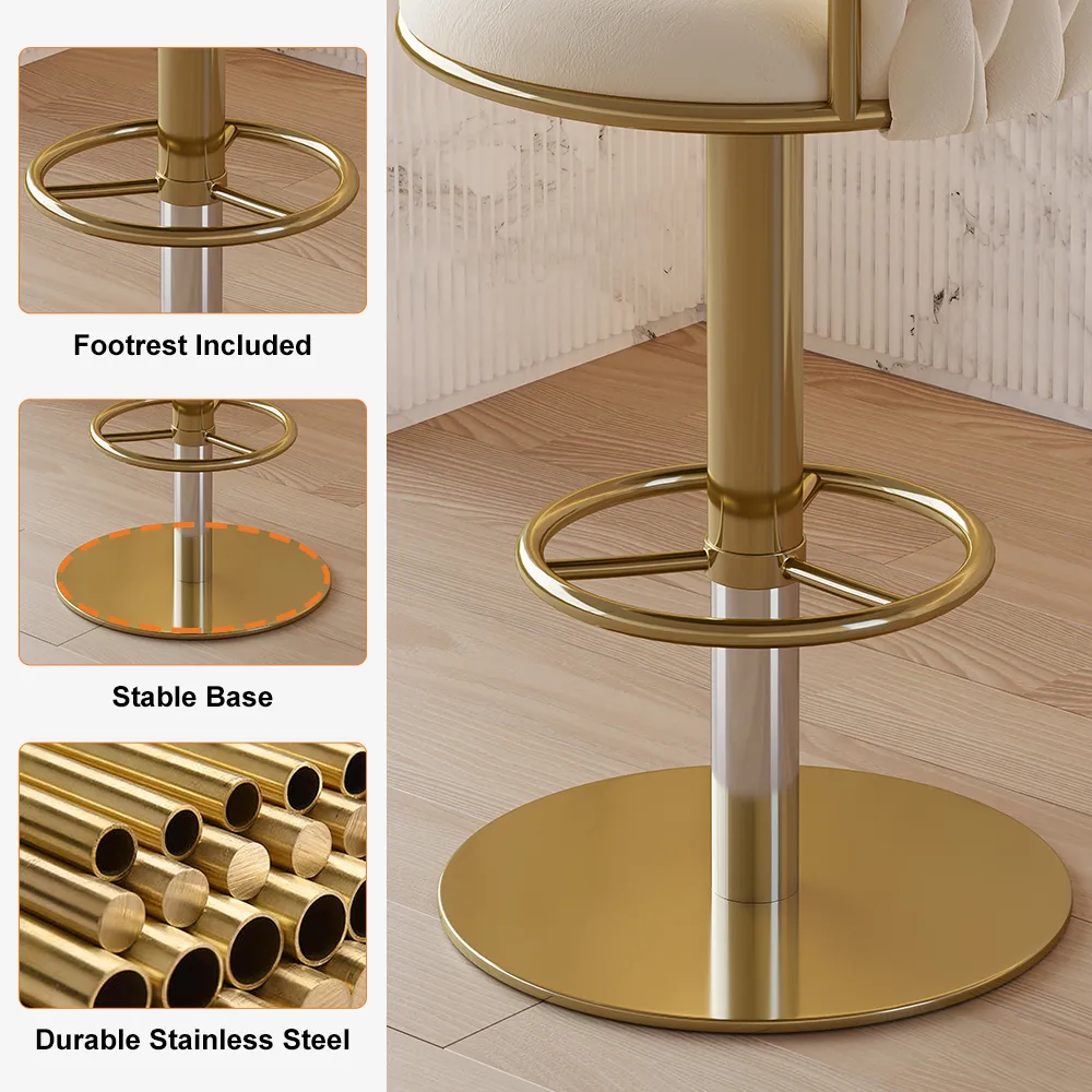 Sweave Set of 2 Gray Swivel Bar Stools Velvet Curved Back Adjustable Height — image 11