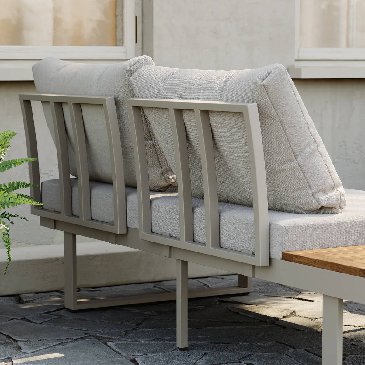 Slatera Outdoor Acacia & Aluminum Modular Sofa Set in Dark Gray with Black Cover — image 11