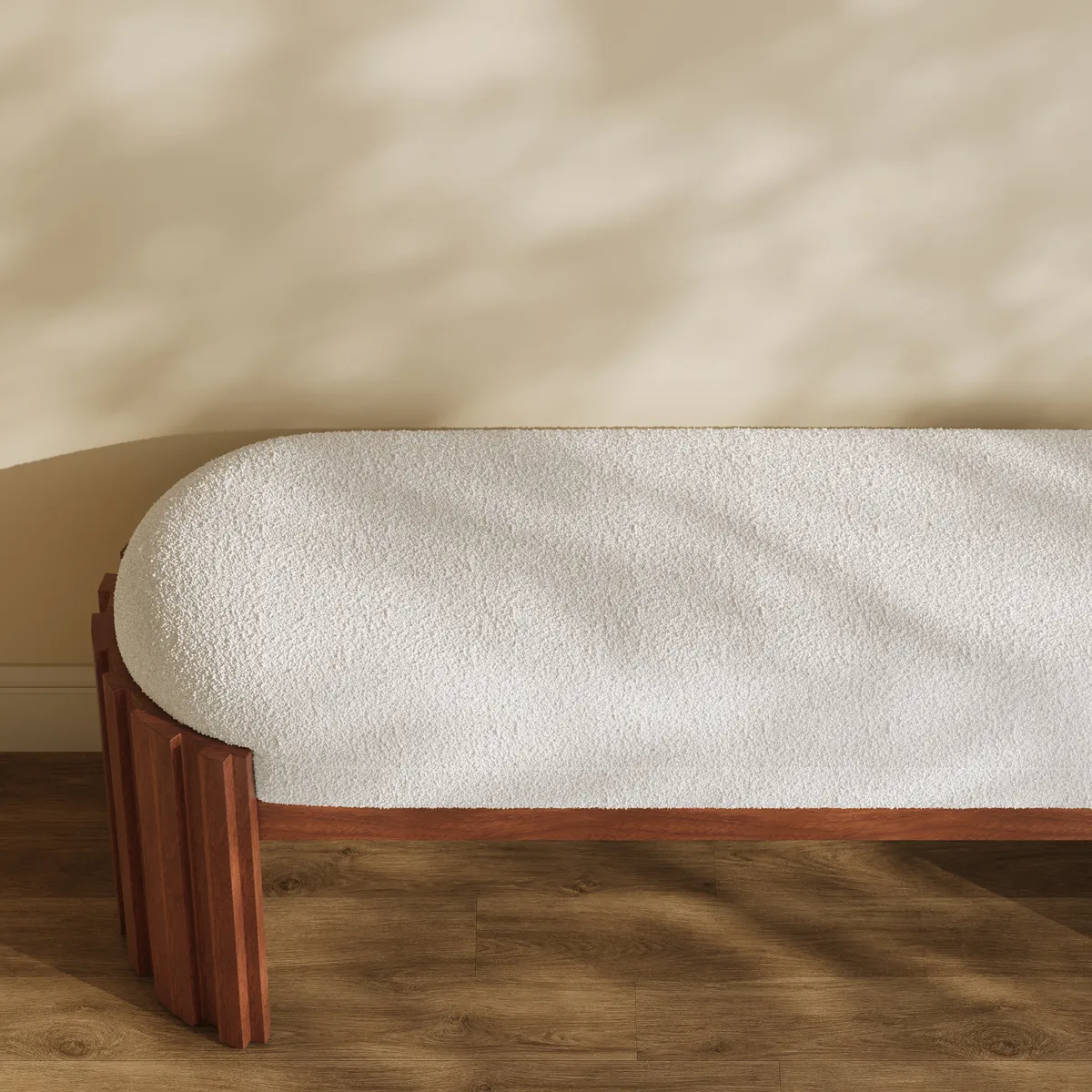 Aura 47” Walnut Wooden Boucle Upholstered Entryway Bench — image 9