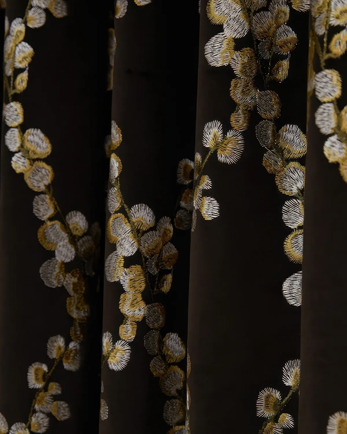 Flora 39 x 125 inch Double French Pinch Pleat Black Velvet Emboidered Floral Pattern Curtain — image 5