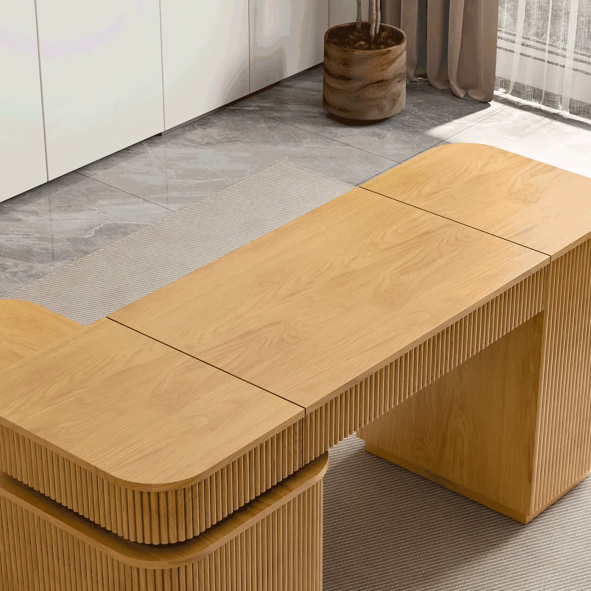 Modern 65" L-Shape Natural Executive Desk with Right-Side Cabinet — image 17
