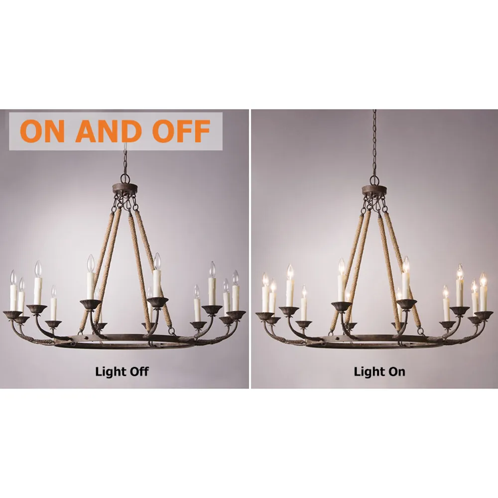 Bever Vintage 12-Light Candelabra Wagon Wheel Chandelier with Flaxen Hemp Rope — image 10