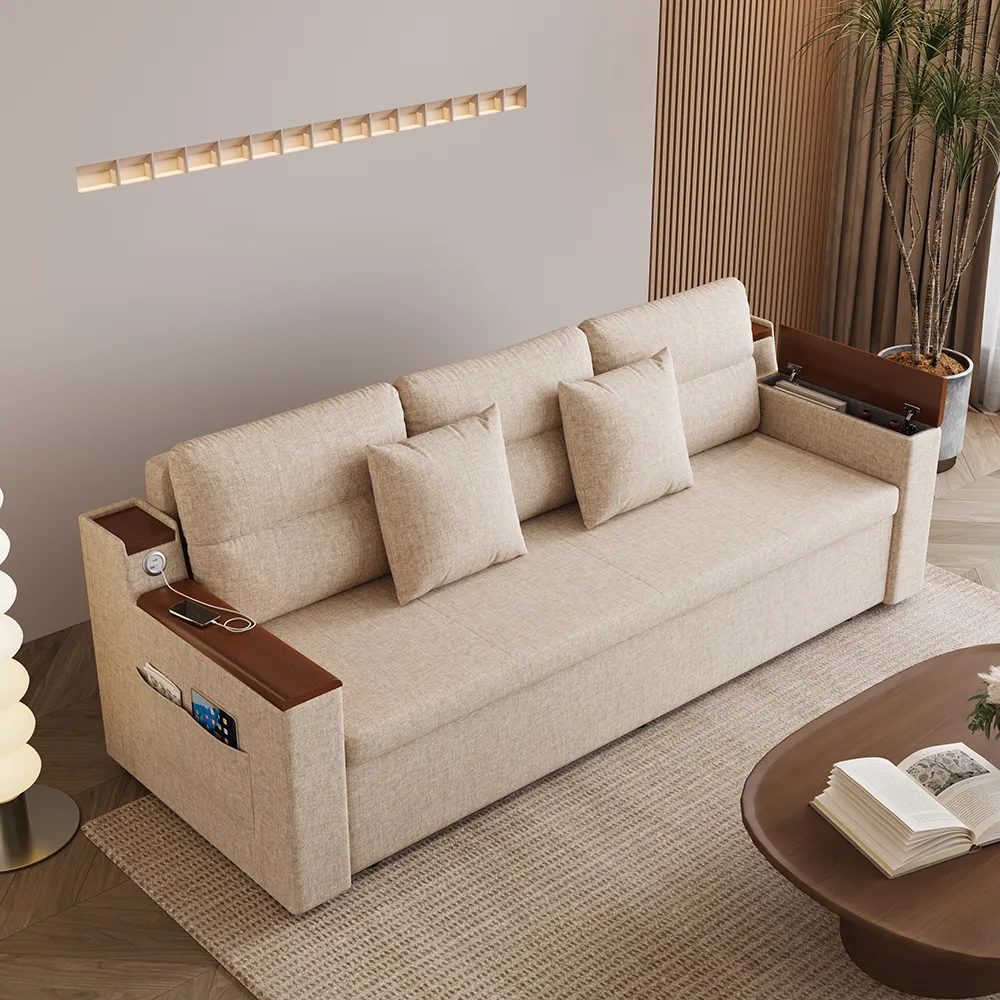 King Size Daybed with Trundle Linen Pull Out Sofa Bed — image 24